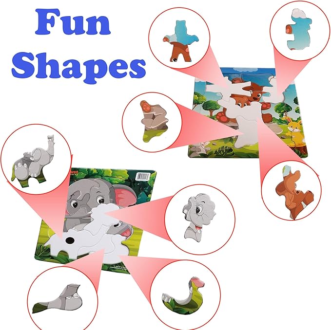Just Smarty Preschool Jigsaw Puzzles for Kids Ages 3-5 Set of 2 | Fun Shapes 10 Pieces Elephant Puzzle and 11 Pieces Bear Puzzle with Tray | Toddler Puzzles Ages 3-5 | Preschool Puzzles Level 3