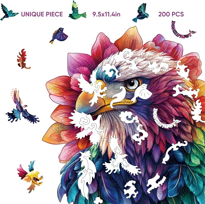 Wooden Puzzles for Adults-Magical Eagle Jigsaw Puzzles, 200 Pieces, 9.5x11.4 Inch,Unique Shape Adult Puzzles,Irregular Wood Puzzles Family Game Gift for Adults and Kids