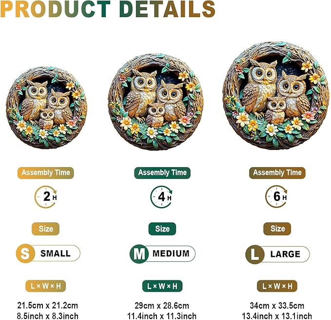 Wooden Puzzles for Adults - Owl Family Wooden Jigsaw Puzzle - Unique Shape 3D Vision Wood Puzzles Adult - Christmas Birthday Gifts for Adults/Friends/Family - 200pcs 11.4 * 11.3in
