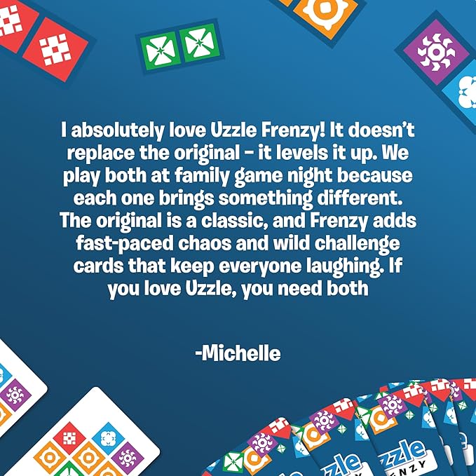Uzzle Frenzy Family Puzzle Game – Fast-Paced Visual Brain Card Game for Kids – 2-4 Players, Ages 4+, Includes 50 Challenge Cards & 60 Double-Sided Block Family Game