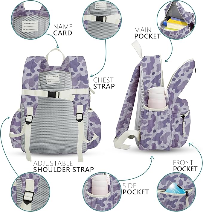 Corduroy Kids Backpack for Girls 6-10: Girls Backpacks for Elementary Kindergarten 15” H Fit Folder