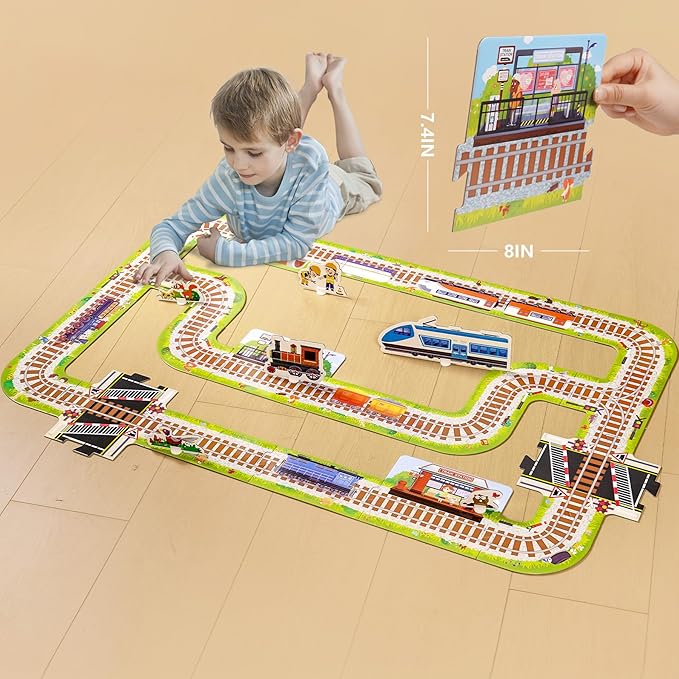 TOI Gaint Floor Puzzle for Kids Ages 3 and Up, 2x3 Feet Railway Floor Puzzles for Toddlers 3-5, Extra Large Preschool Learning Jigsaw Puzzles for Boys and Girls