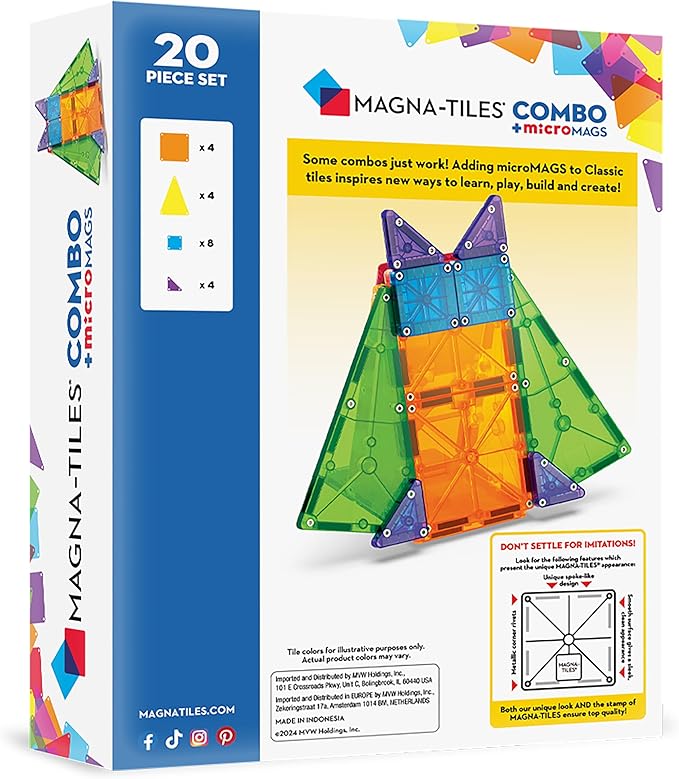 MAGNA-TILES Combo 20-Piece Magnetic Construction Set, The Original Magnetic Building Brand
