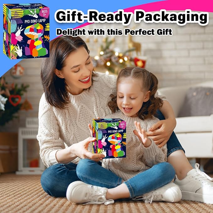 FUNZBO 4.3in Paint Your Own Dinosaur Lamp Kit - Arts and Crafts Supplies Painting Kit for Kids Teens, DIY Night Light Dinosaur Toys for Toddlers Boys Girls Age 3 4 5 6 7 8 9 10 11 12 13 Birthday Gifts