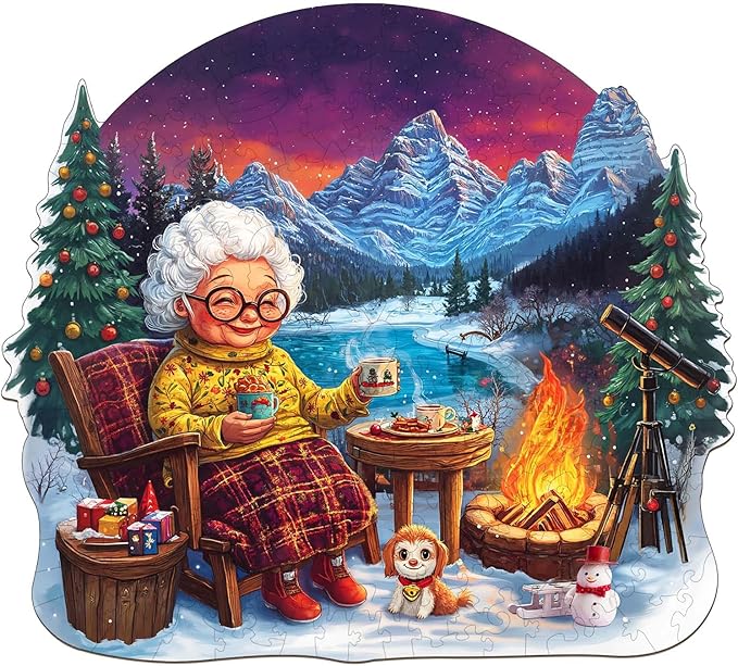 Wooden Puzzles for Adults, Warm Winter Wooden Jigsaw Puzzles for Grandma, Unique Shape Wood Puzzle Adult, Gifts for Granny, Wall Art Home Decor (L-13.3 * 12in -277 Pieces)