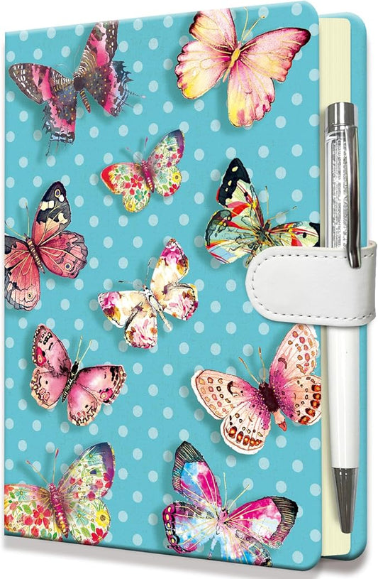 Butterflies Journal for Girls - Birthday Gift for Teens & Kids, Notebook w/Pen & Magnetic Closure, 192 Pages Lined Hardcover Diary, 5.3"x7.5"