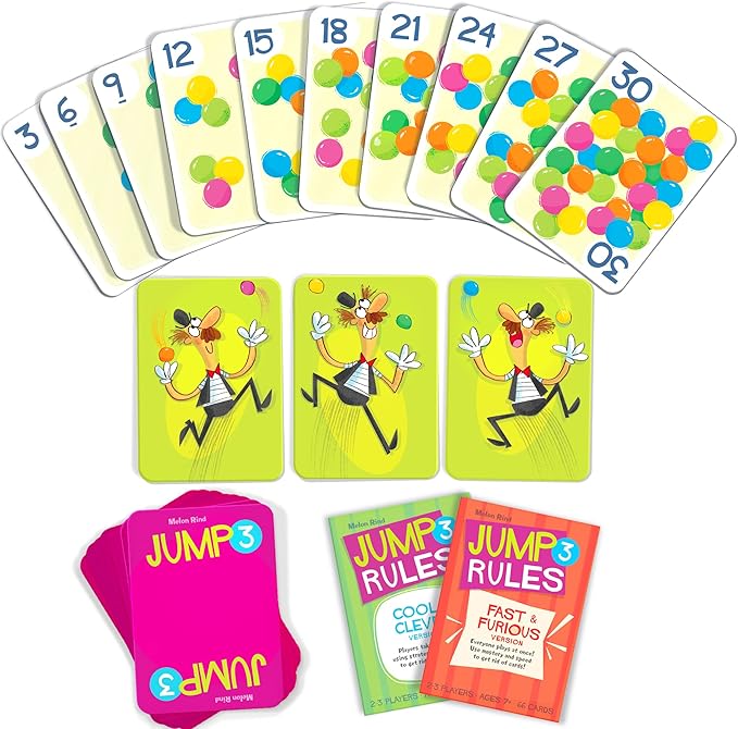 Melon Rind Jump 3, Math Game for Kids Learning Multiples of 3, Lively Card Game, a Fun Math Activity for Boosting Confidence, Quick and Easy Screenless Fun, Ages 7+