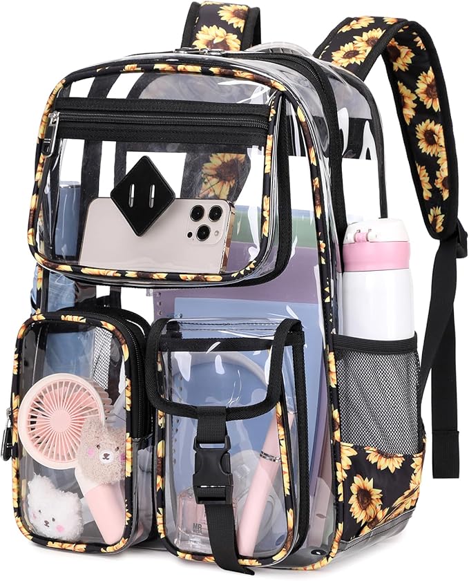 Clear Backpack for School,Heavy Duty PVC Transparent Bookbag for Girls Stadium Approved See Through Backpack