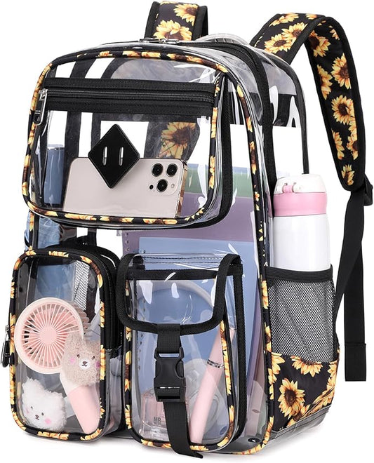 Clear Backpack for School,Heavy Duty PVC Transparent Bookbag for Girls Stadium Approved See Through Backpack
