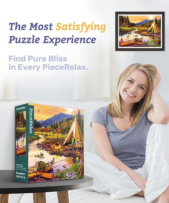 PieceRelax Plastic Jigsaw Puzzles for Adults 1200 Pieces - The Macneil Studio - Golden Haven Camp Most Satisfying Table Games and Gifts No Puzzle Mat Required [H3665]