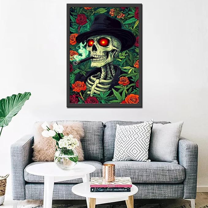 Tucocoo Skeleton Smoking Jigsaw Puzzle 1000 Pieces Puzzles for Adults, Green Garden Roses Skull Art Puzzles for Challenging Family Activity Games Colorful DIY Craft Puzzle for Home Wall Decor Gifts
