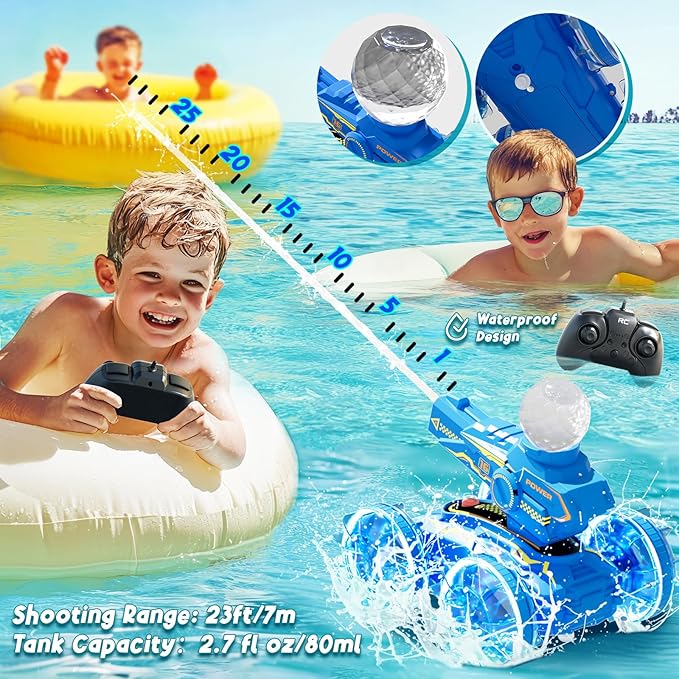 3-in-1 Remote Control Car with Water Gun, Waterproof Amphibious RC Cars & RC Boat, Remote Control Pool Toys for Kids Age 3 4 5 6 7 8-12 Boy Girl Holidays Birthdays Gifts