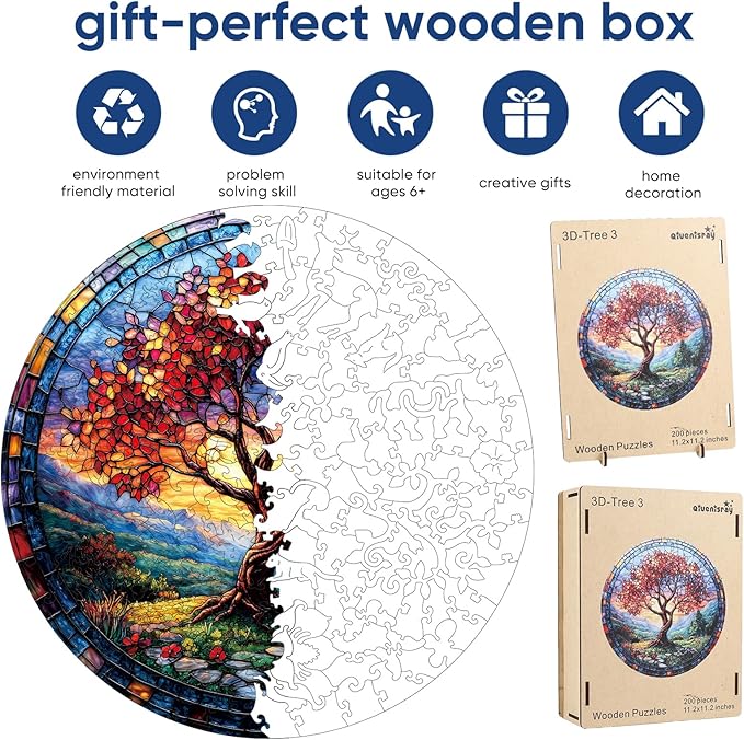 Wooden Puzzles for Adults, Tree of Life Redwood Fall Jigsaw Puzzles 200pcs,11.2x11.2in, Unique Shape Adult Puzzles, Irregular Wood Creative for Adults Family Game