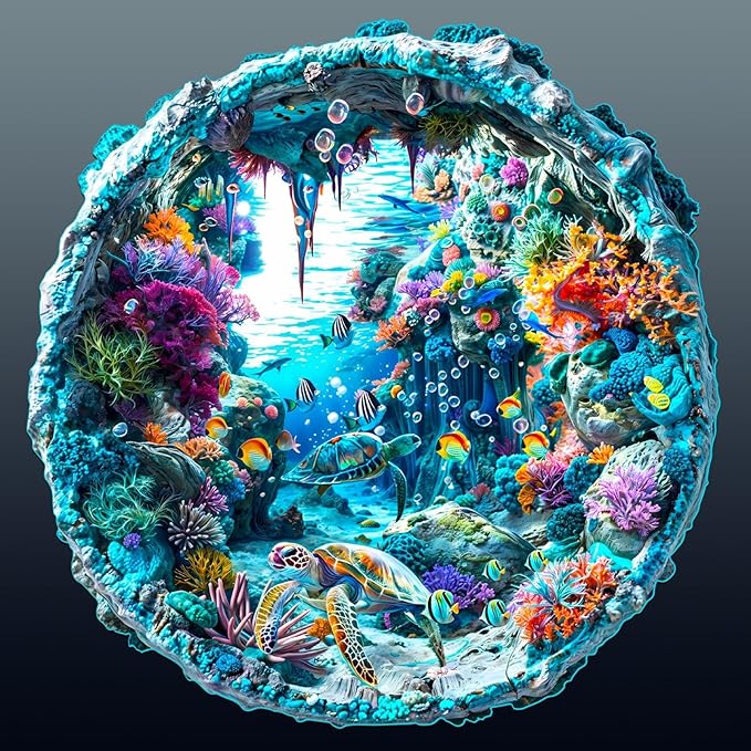 Wooden Puzzles for Adults, Flat Puzzle with 3D Visual Effect, Seabed Wooden Jigsaw Puzzles for Adults, Sea Turtle Wood Puzzles Adult, Unique Animal Shape, Wall Art Canvas Puzzle(S-8.5 * 8.3in-100pcs)