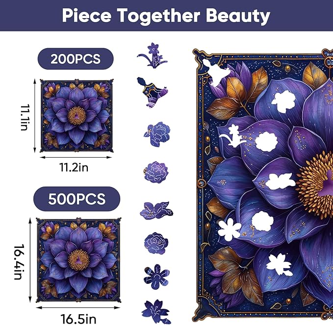 Mys Aurora Puzzles for Adults Mandala Flower Wooden Puzzles, 500 Pieces Unique Shaped Lotus Yoga Gifts Jigsaw Puzzles, for Yoga Lover, Fun Challenge Family Game 16.4'' x 16.4''