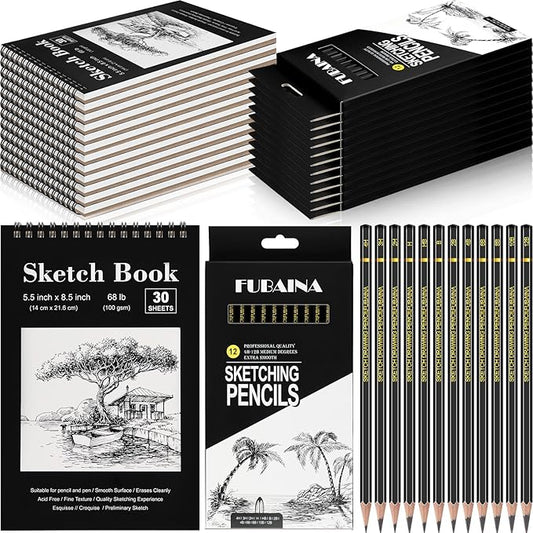 Humyoun 24 Pcs Sketch Drawing Pencils Kit Includes 5.5 x 8.5 Sketch Book and Graphite Pencils (12b - 4h) Top Spiral Bound Sketch Pad for Artists Beginners Teachers