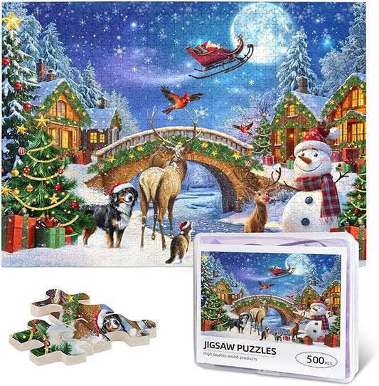 Christmas Puzzle Eve 500 Pieces Jigsaw Puzzles for Adults,Winter Santa Claus Decoration Christmas Jigsaw Puzzles 500 Piece Christmas Puzzle for Adults Winter Puzzle for Family Party Holiday