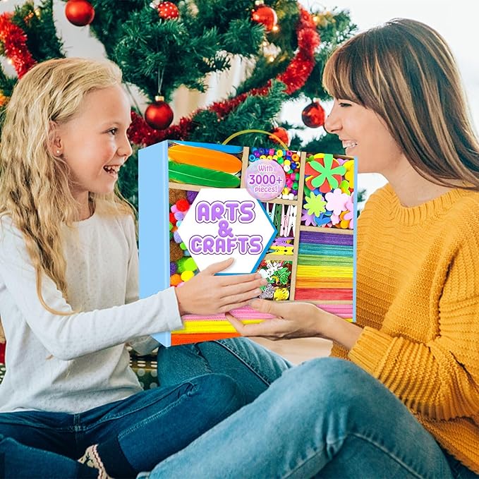 Arts and Crafts Supplies for Kids - 3000Pcs Craft Kit with Pipe Cleaners Crafts for Kids All in Art Crafting Box DIY School Supplies Materials Set Toys Gifts for Girls Boys Age 4 5 6 7 8 9 10 11 & 12