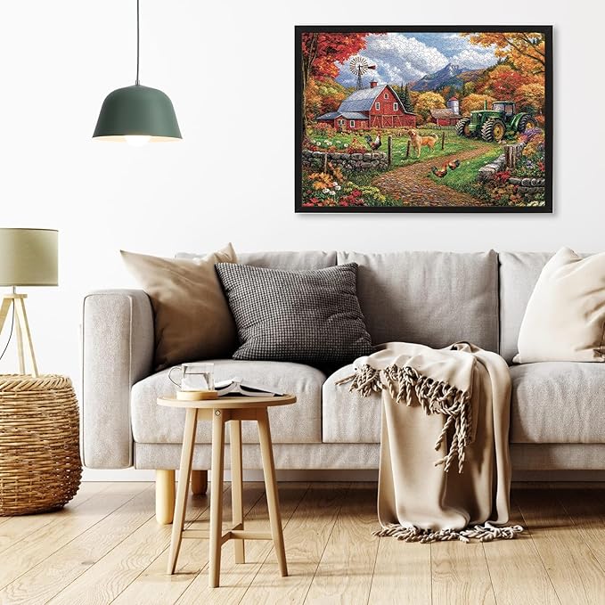 Fall Farm Jigsaw Puzzles for Adults 1000 Pieces, Brain Challenging Shaped Puzzle for Game Night, Family, Friends, Puzzle Size is 26.6 x 19.2 Autumn