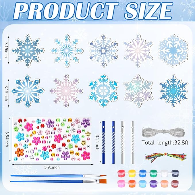 JellyArch 30 Pack Winter Snowflake Wind Chime Making Kit for Kids Make Your Own Wind Chime Wooden Ornaments for Girls and Boys DIY Crafts Activity Birthday Winter Decoration