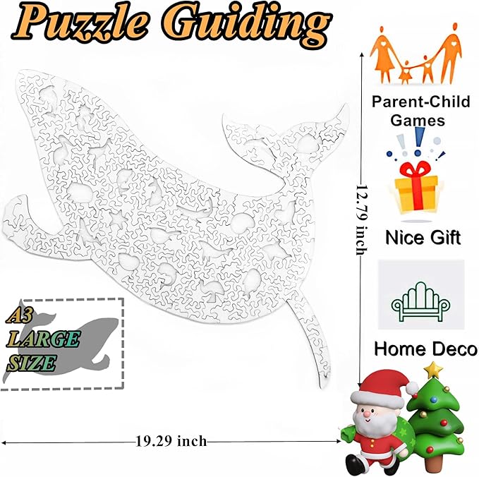 Wooden Jigsaw Puzzle for Adults,Blue Whale Animals Shaped Magic Puzzle Pieces Best Gift for Adults,Can be Used as a Cool Mouse Pad,225pcs,(19.29 * 12.79 inches)