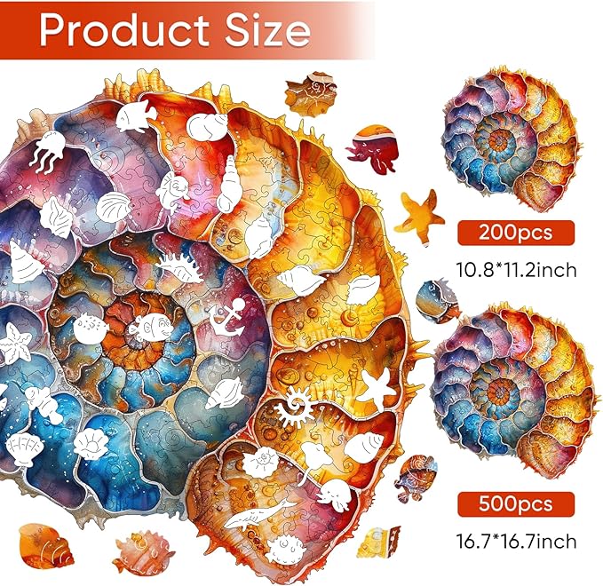 Ruikiyart Wooden Puzzles for Adults, 5MM 200 Pieces Seashell Jigsaw Puzzles Conch Unique Shape Puzzles Gift for Kids and Adults on Birthday,Thanksgiving,Christmas (10.8"x11.2")