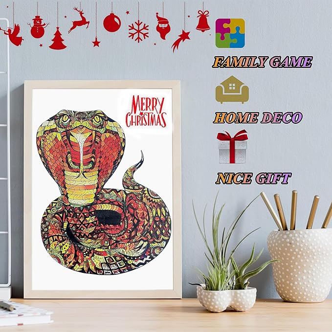 Wooden Jigsaw Puzzle for Adults,Cobra Animals Shaped Magic Jigsaw Puzzle Pieces Family Game Best Gift for Adults,Can be Used as a Cool Mouse Pad,159pcs,(11.5×9.5inches) Snake Large 02…