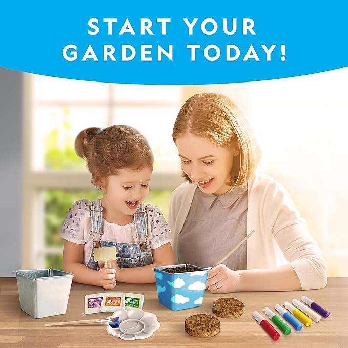 National Geographic Flower & Herb Gardening Kit for Kids - Gardening Set with 3 Stainless Steel Pots, Paint & Stickers, Kids Plant Growing Kit