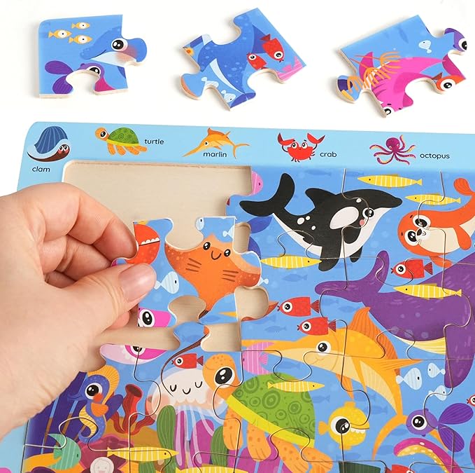 BenBen Large Wooden Puzzles for Kids Ages 4-6, 6 Pack 24 Piece Search and Find Puzzles for Toddlers 3-5, Educational Learning Toys Gifts for 3 4 5 Year Old Boys Girls