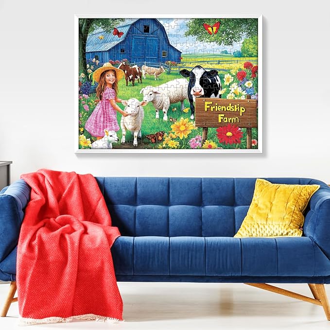 2-Pack 300 Pieces Puzzles for Adults, Happy Friendship Farm Puzzles 300 Pieces Warmth Childhood Scene Jigsaw Puzzles for Adults, Challenging Family Puzzle Colorful Activity Game Gift 20.5 X 15 in