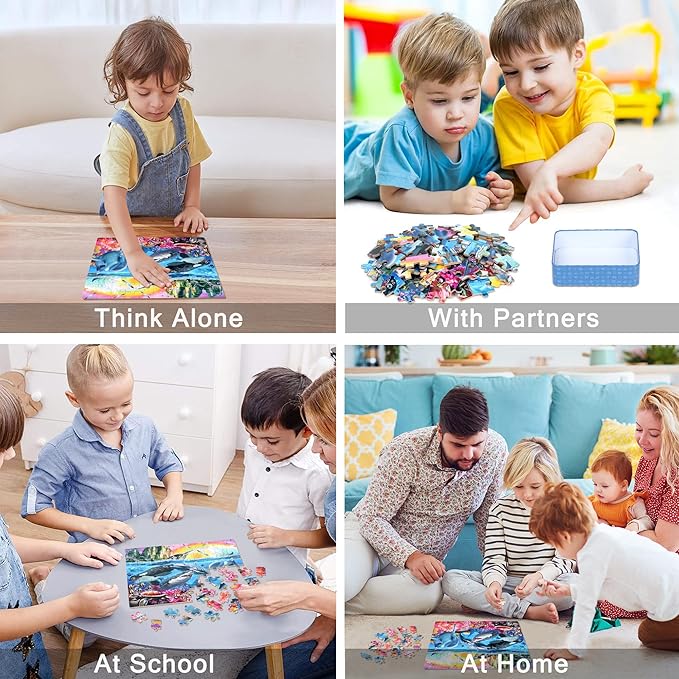 LELEMON Puzzles for Kids Ages 4-6,Underwater World 100 Piece Puzzles for Kids Ages 4-8 in a Metal Box, Educational Jigsaw Puzzles 100 Piece Puzzle Games Puzzle Toys for Girls and Boys