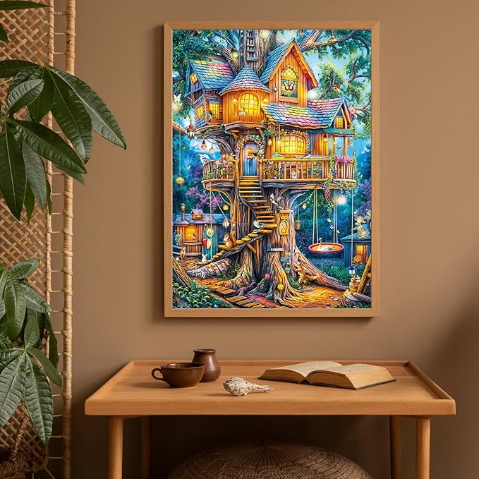 Elf Tree House Jigsaw Puzzles for Adults 1000 Pieces, Interlock Perfectly Letter on Back No Dust, Home Decor Birthday Party Puzzle Gift, 1:1 Poster Jigsaw Puzzles for Adults
