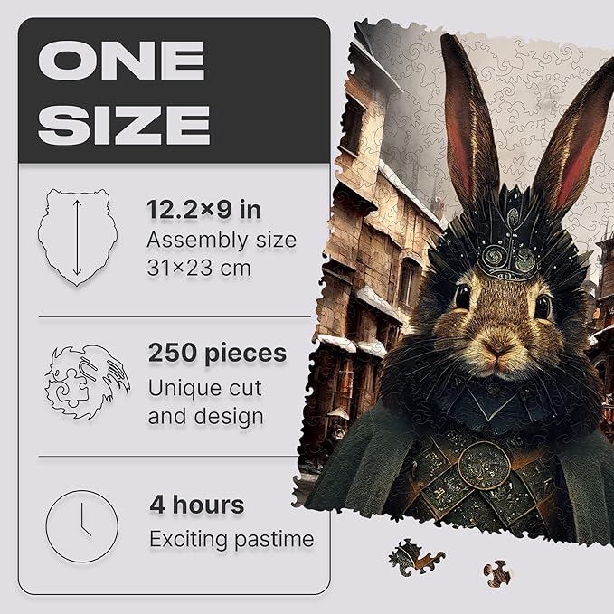 UNIDRAGON Original Wooden Jigsaw Puzzles - Pop Art Count Rabbit, 250 pcs, 12.6"x 9", Beautiful Gift Package, Unique Shape Best Gift for Adults and Kids