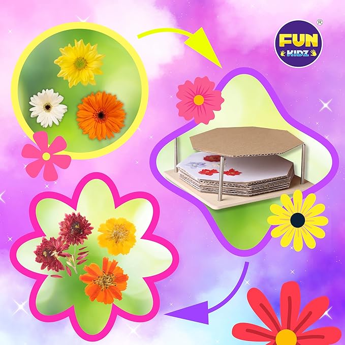 Creative Flower Press Kit for Kids, FunKidz 9 Layers Wooden Pressed Flowers Plants Art with Frames DIY Set Make Bookmarks Decorate Cards Craft Gift for Girls Boys