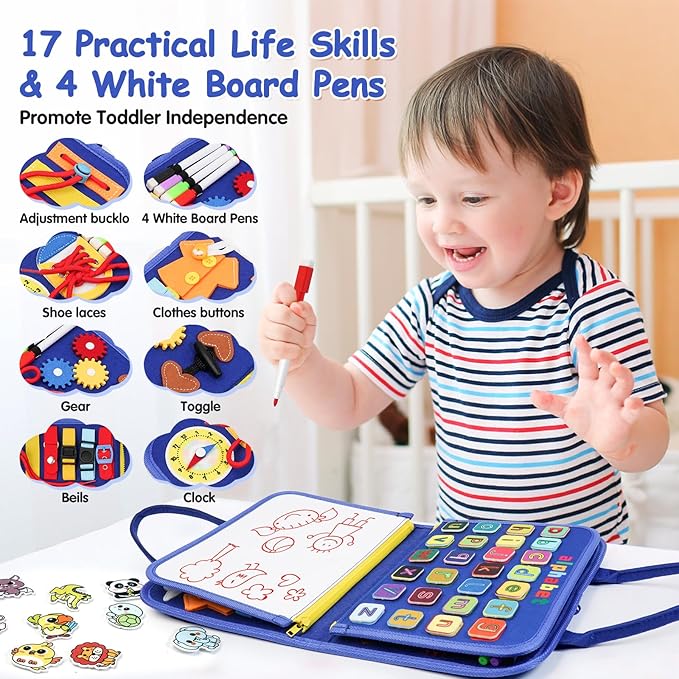 Montessori Busy Board Book Toddler Toys for 3+ Year Old Boy Birthday Gift - Toddler Educational Learning Sensory Activity Toys for Road Airplane Travel