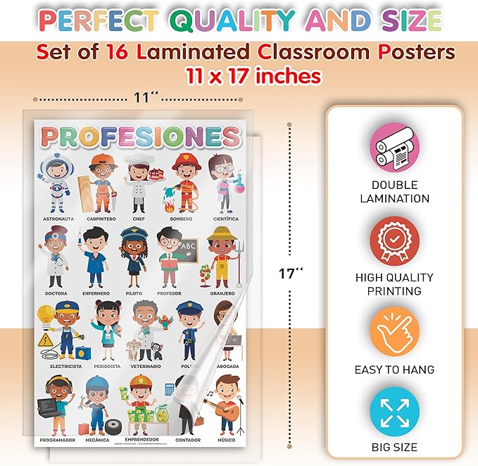 DeeDee's Workshop 16 Spanish Classroom Posters vol. 2, Spanish Learning for Kids, Spanish Classroom Decorations