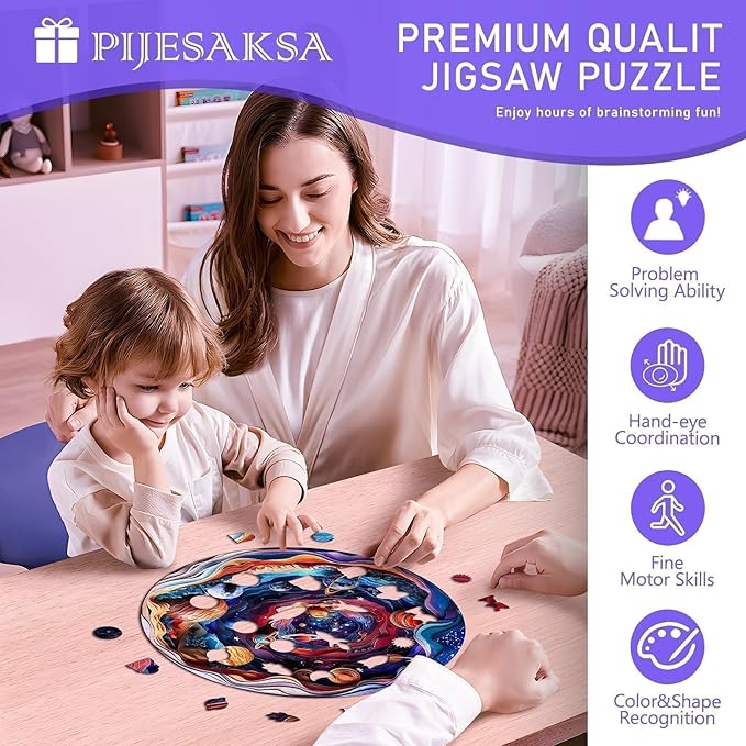Wooden Puzzles for Adults - Flat Puzzle with 3D Visual Effect, Unique Shape Universal Puzzle, Wood Puzzles Adult, Gifts for Family and Friends, Wall Art Home Decor (L-13.4 * 13.4in- 300 Pieces)