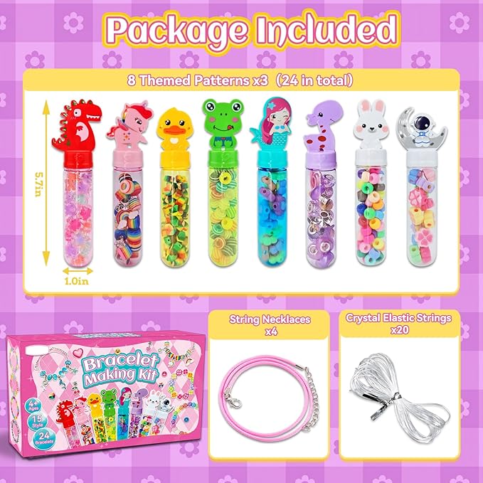 klmars Bracelet Making Party Favors for Kids,24 Bracelet Wands Crafts for Girls Ages 4-8 Years Old,Birthday Goodie Bags Christmas Gifts Classroom Prizes for Kids