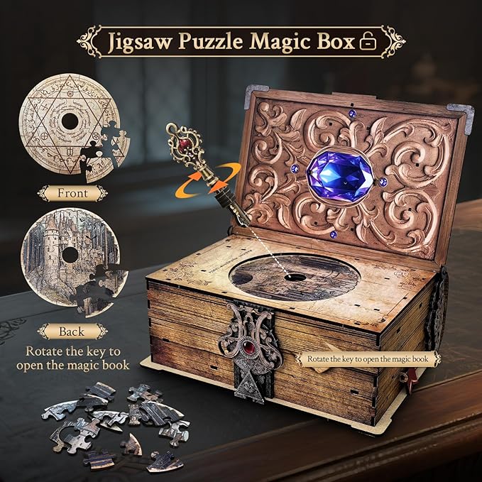 3D Wooden Puzzles for Adults,DIY Book Nook Kit,Mechanical Treasure Puzzle,Trading Card Storage Box with Lock,3 in 1,DIY Building Mechanical Model Kit for Hobby Enthusiasts