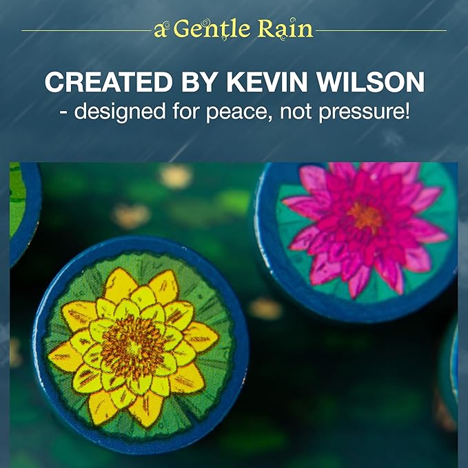 A Gentle Rain – Calming Tile-Laying Puzzle Game – Mindful Solo, 2-Player, or Cooperative Play in 15 Minutes – Soft-Touch Tiles & Wooden Blossoms – Compact, Giftable, Family-Friendly Board Game