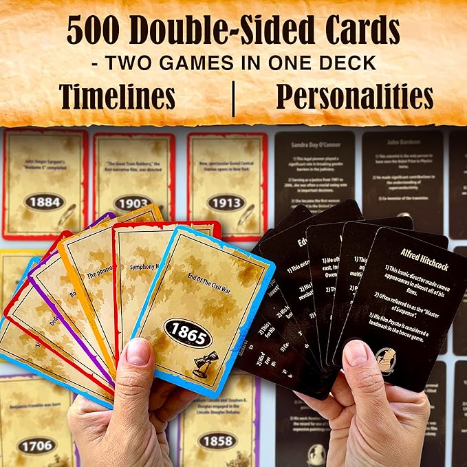 QUOKKA USA History & Personality Board Card Game - Istoria 500 Trivia Cards Double-Sided Deck - Fun Educational Trivia Games for Adults, Friends & Family Night - Ages 15+
