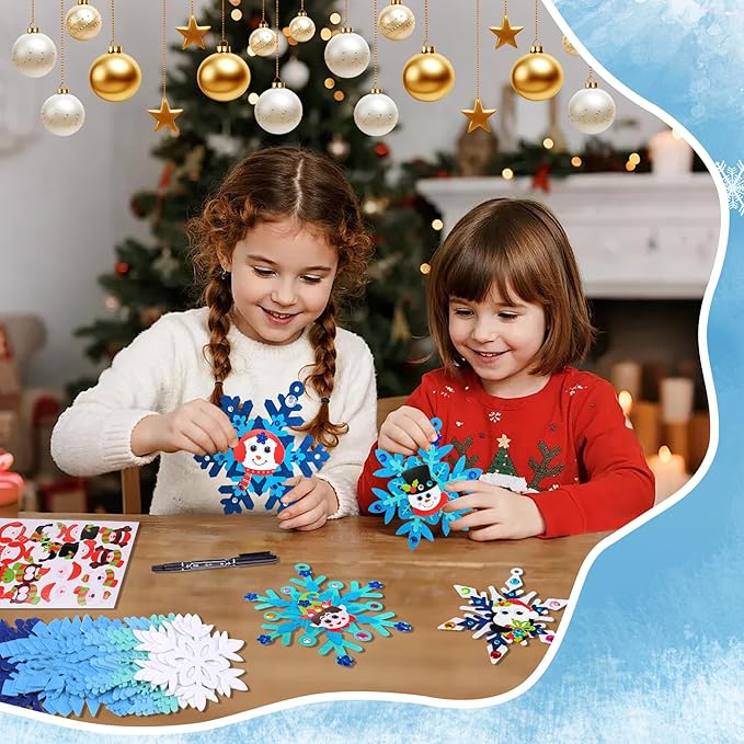 24 Sets Christmas Craft Kits for Kids,Winter Crafts DIY Snowflake Ornaments Decorations Art with Foam Penguin Owl Christmas Stickers for Kids Home Classroom Festive Activities Party Favors