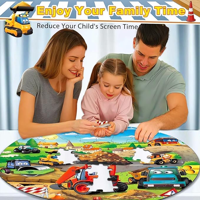 Christmas Floor Puzzles Monster Truck for Kids Ages 3 5, 71pcs Construction Site Large Jigsaw Toddler Puzzles, Children Learning Preschool Educational Toys Birthday Gift for 4 6 8 Years Old