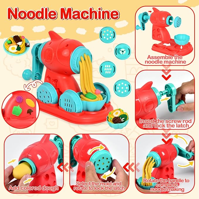4 in 1 Play Color Dough with 36pcs Modeling Dough Art Crafts Tools Kit Kitchen Creations Cake Noodle Ice Cream Hamburger Maker Machine Food Play Toys for Kids, Pack of 104pcs