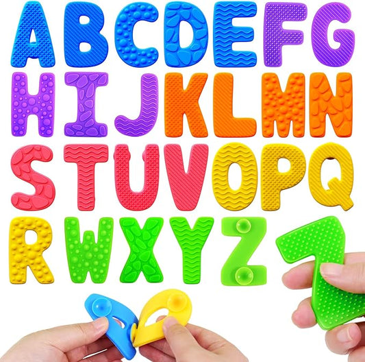Sensory Fidget Toys for Kids Toddler: 26 Pieces Textured Alphabet Suction Toy for Autism - ABC Educational Toy Preschool Learning Activity - Fidget for Classroom - Travel Toys Road Trip Essential