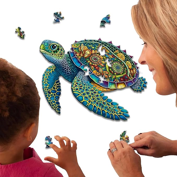 Wooden Puzzles, Sea Turtle Jigsaw Puzzles, 148 Pieces Unique Shaped Wooden Puzzle for Adults and Kids, Family Game (Sea Turtle, Large)