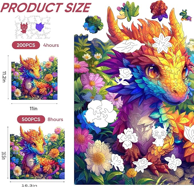 Wooden Jigsaw Puzzles 500 pieces-Dragon,Medium,16.3x16.5in,Royal,Wooden Puzzles for Adults,Unique Shape Animal Adult Puzzles,Irregular Wood Puzzles Best Gift for Adults and Kids Family Game