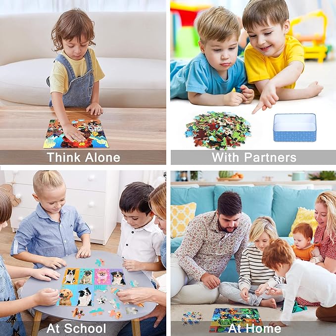 LELEMON Puzzles for Kids Ages 4-6,4-Pack Dogs Fire Fighting Garbage Truck Farm 60 Piece Puzzles for Kids Ages 4-8 in a Metal Box,Educational Jigsaw Puzzles Puzzle Games Puzzle Toys for Girls and Boys