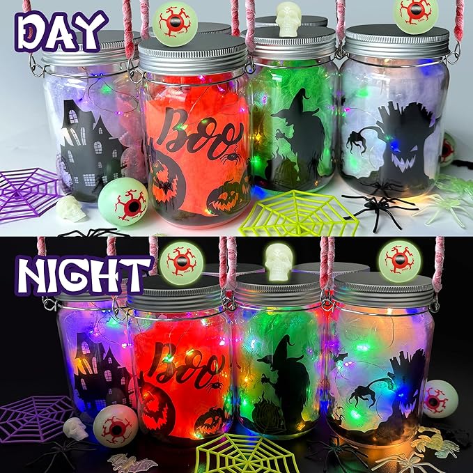 AIVEI 6 Pack Halloween Crafts for Kids Mason Jar with Accessories DIY Lantern Crafts Kits Halloween Activities Toys Bulk Art Supplies Gifts for Girls Boys Adults
