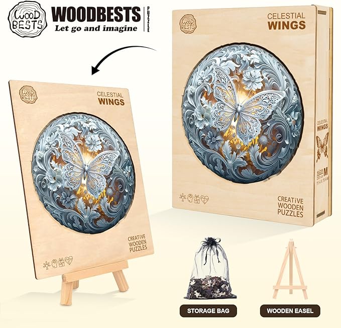 WOODBESTS Wooden Puzzles for Adults (270 Piece, L, 13.4 * 13.4in) Celestial Wings Wood Puzzle Adult, Unique Wooden Animal Jigsaw Puzzles, Family Game and Birthday Gifts for Friend